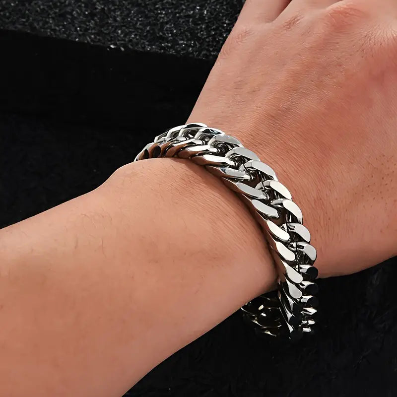 S-Conjunto Collar y Pulsera de Cadena de Acero Inoxidable Brillante