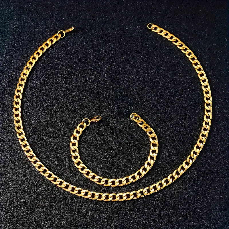S-Conjunto de Collar y Pulsera de Cadena de Hierro - Dorado