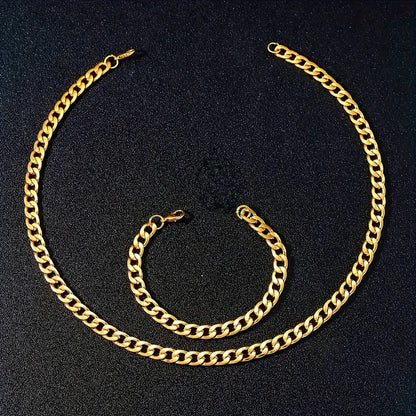 S-Conjunto de Collar y Pulsera de Cadena de Hierro - Dorado