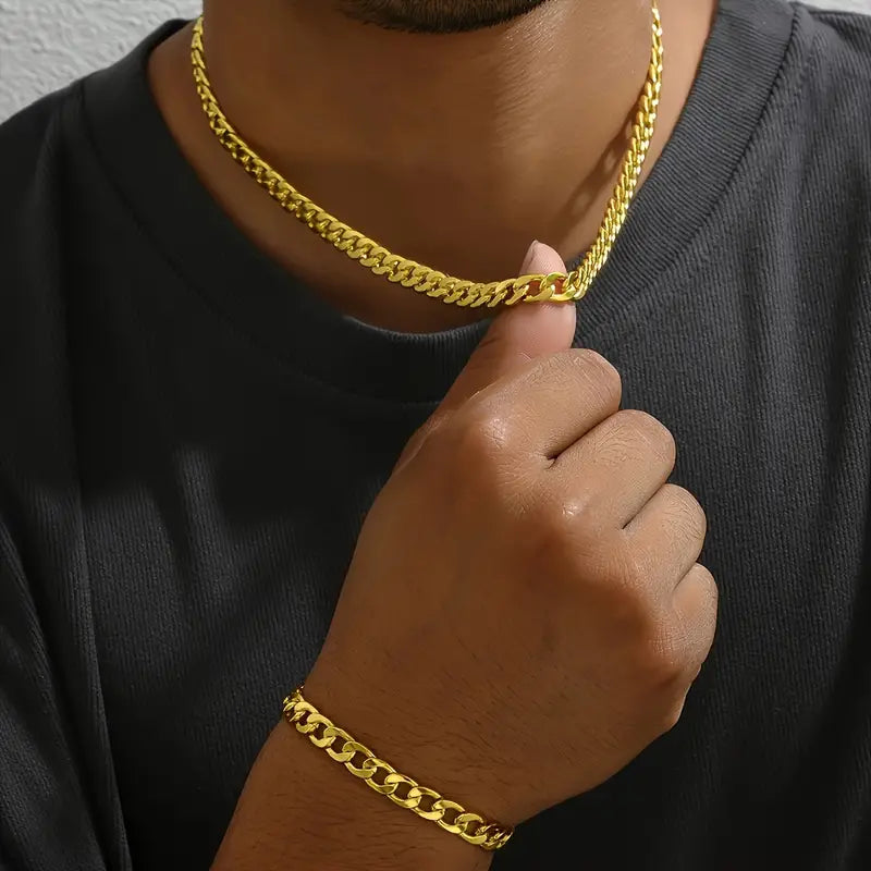 S-Conjunto de Collar y Pulsera de Cadena de Hierro - Dorado